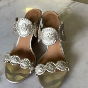 Jack Rogers wedge goldish platinum